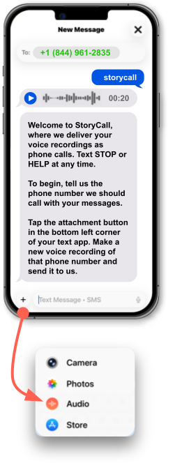 Example of an SMS phone number to StoryCall